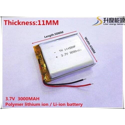 1pcs/lot 114550 3.7 V lithium polymer battery 3000 mah DIY mobile emergency power charging treasure battery