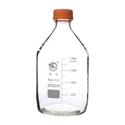 2000ml,Glass Reagent Bottle,Blue Lid,Transparent,2L,Graduation 1800ml,Boro 3.3 labware