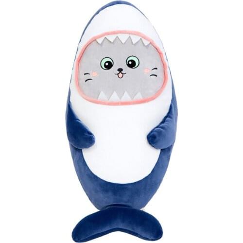 80CM 1.2KG Huge Kawaii Cartoon Shark Cosplay Cat Face Pillow Cushion Soft Plush Doll Toy