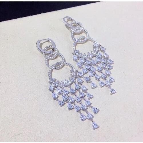 925 sterling silver with cubic zircon earring circle long earring 1 pair is equal to 2 styles fine women jewelry