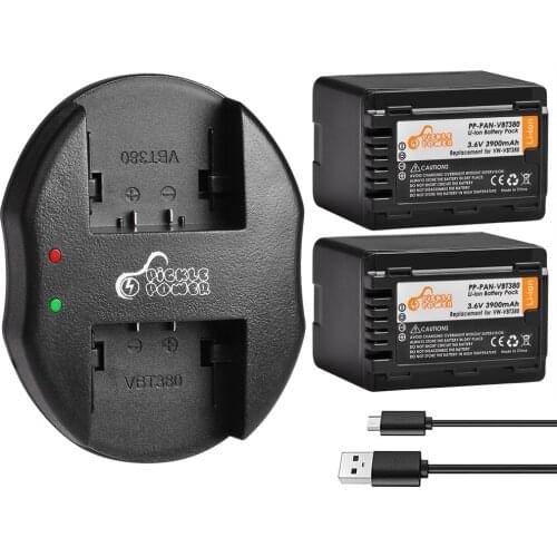 2pc 3900mAh VW-VBT380 VBT190 Battery + Dual Charger for Panasonic HC-V720 V727 V730 V110 V130 V160 V180 V201 V750 V757 V760 V770