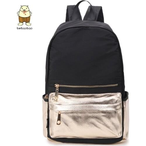 Beibaobao 2021 Women Casual School Student Shoulder Waterproof Bags Gold Color Nylon Backpack For Teenager Girls
