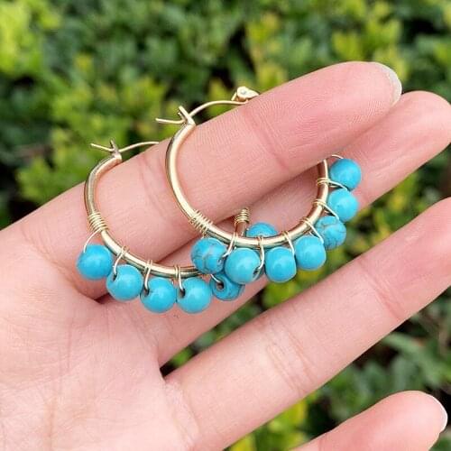 Boho Beads Circle Hoop Drop Dangle Earrings Personality Beaded Charm Alloy Geometric Wire Wrapped Earrings Jewelry Ladies