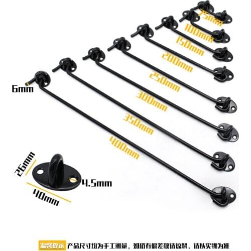 Black 2sets Crescent window lock Cabin Hooks Eye Latch Stainless Steel safety switch 3/4/6/8/10/12/14/16inch Holder w/screws