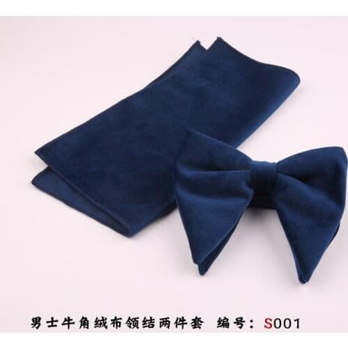Black performance chorus men and women bow tie groom tide suede horn bow tie pocket square two-piece suit