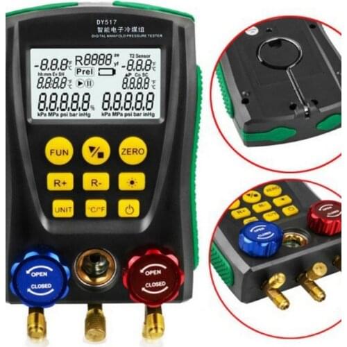DY517 Pressure Gauge Refrigeration Digital Vacuum Pressure Manifold Tester Meter HVAC Temperature Tester 2021