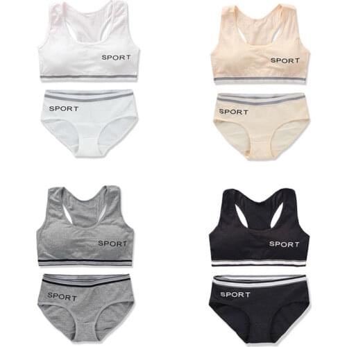 Teens Girls Training Bra Summer Breathable Briefs Panties Puberty Clothing 8-16 Years