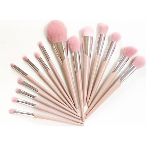 FB-SERIES 15-Brushes Complete Set - 110-Foundation 120-Highlight 200-Allover Eyeshadow 210-Blending Pink hair Beauty Makeup Tool
