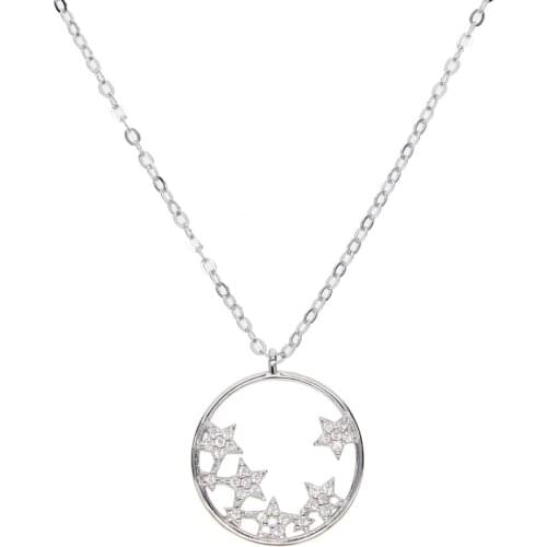 Guaranteed 925 fine silver Dainty Choker Circle silver Chain Necklace For Women cz star Charm Circle Chain Choker Necklace 41+5
