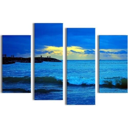 Hot Sells 4 Panels Blue Sea Painting Canvas Wall Art Picture Home Decoration Living Room Print On Canvas Modern Painting