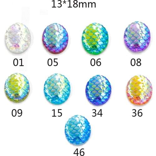 Fnixtar Resin Cabochons Oval Fish Scales Flat Back Cabochon Supplies for Jewelry Finding Fit 18x13mm Setting Base 20Piece/lot