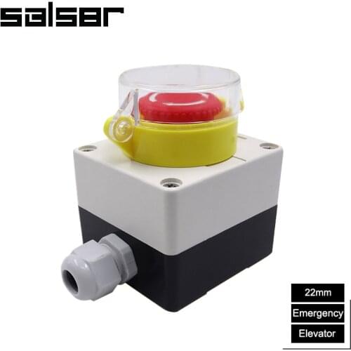22mm Emergency Stop Push Button Switch With Protect Shield Box Enclosure Case For Elevator Lift Control Industry 1NO1NC 2NC