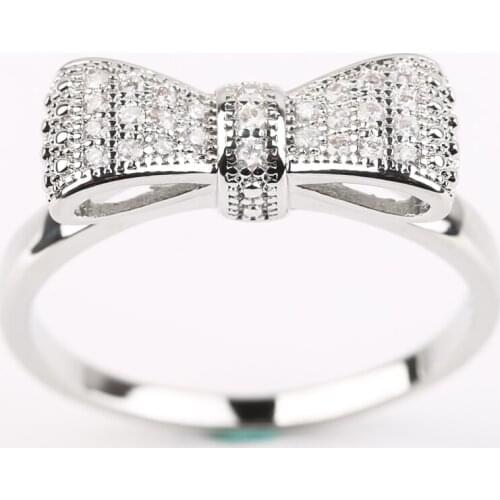 Elegant Bow Crystal Ring Wedding Engagement Jewelry Accessories Rings for Women Silver Color Bands Ring Valentines Day Gift