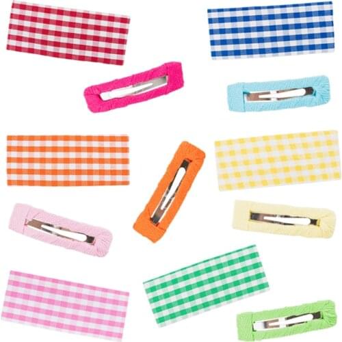 Colorful Checked Hair Accessories Korean Childrens Cloth Art Hair Clip Set Female Bangs Parent-child S00785