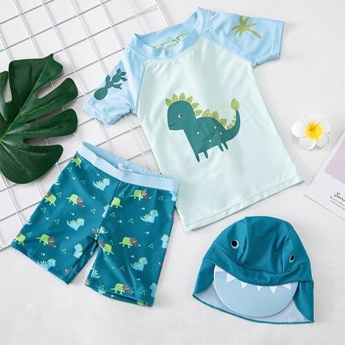 Swimwear Childrens Beach Shorts For Boy Swim Wear Swimsuit Child Uv Protection Boys Prevent Bask Quick Dry Tops+Pants+Cap 3Pcs