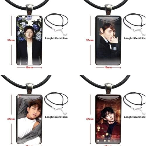 Lee Joon Gi Fashion Glass Cabochon Pendant Necklace Women Steel Color Choker Rectangle Necklace For Women Fashion Jewelry Best