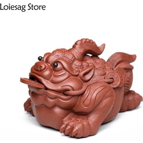 Loiesag Yixing Purple Clay Three-legged Golden Toad Tea Pet Kung Fu Tea Set Ornaments Can Be Raised Lucky Tea Play Sculpture