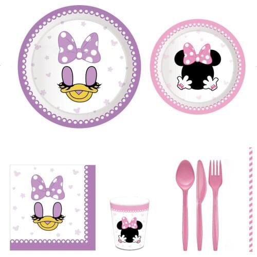 Minnie theme 8 guest paper plate paper towel paper cup Minnie girl baby baptism birthday party holiday tableware party decor