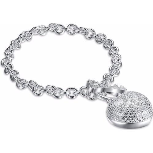 Fashion 925 sterling silver jewelry classic round silver chain bracelet can love womens accessories Pendant