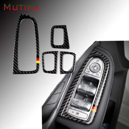 Mutips For Mercedes C Class W205 GLC Accessories Carbon Fiber Sticker Car Window Switch Armrest Panel Trim Cover Car Styling