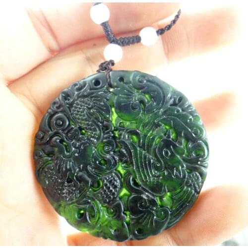 Natural stone aventurine Quartz Crystal Chinese hand-carved Dragon and Phoenix pendant for diy Jewelry making necklace A51