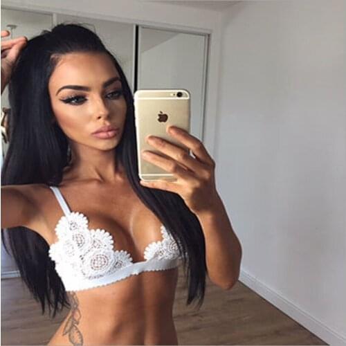 Womens Bra2021 New No Steel Ring Bikini Embroidered Lace Solid Color Chain Link Stitching Sexy Bra Sexy Underwear