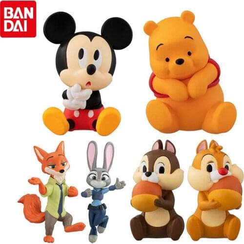 Bandai Genuine Gacha Disney Hug data cable Doll Mickey Mouse Nick Wilde Judy Hopps Pooh Bear Chip 'n' Dale Action Figure Toys