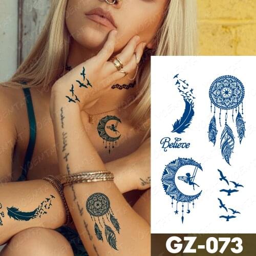Juice Ink Tattoos Body Art Waterproof Temporary Tattoo Sticker Moon Feather Bird Tatoo Old School Semi-permanent Fake Tatto
