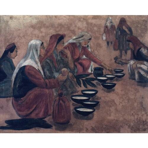 Scenery canvas prints landscape modern Chinese artist masterpiece poster figurative picture Lunch in desert by Han Leran