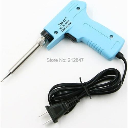AC 220V 30W 70W Flat 2 Pin Plug Baby Blue Handle Soldering Iron Gun (Internal Heating)