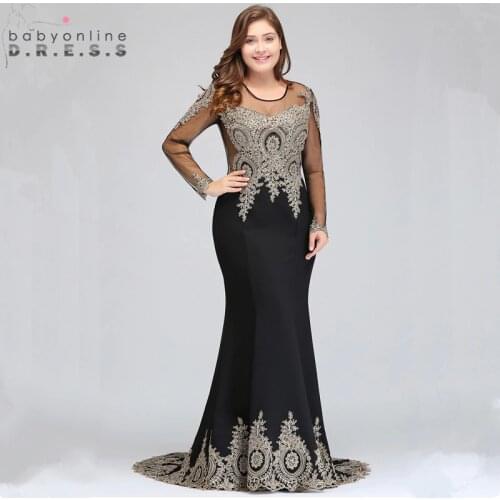 Plus Size 26W Mermaid Lace Long Sleeve Evening Dress Sexy Beaded Crystals Evening Gowns Vestido de Festa Longo Abendkleider