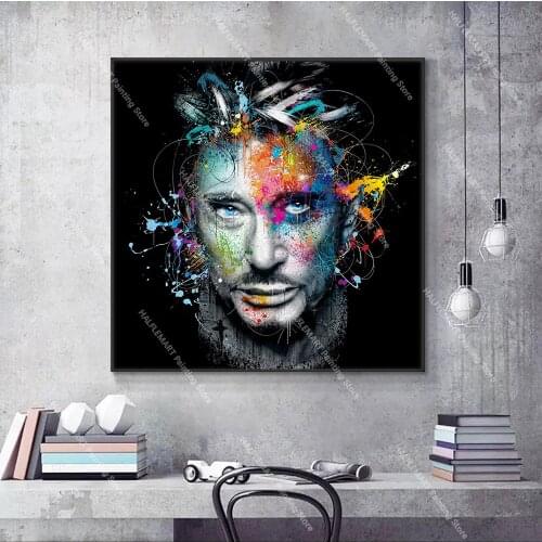 France Rock Star Posters and Prints Canvas Art Paintings Musicians Picture Johnny Hallyday Portrait Graffiti Art Fans Gifts