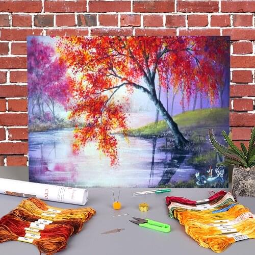 Natural Scenery Printed Water-Soluble Canvas 11CT Cross Stitch Embroidery Complete Kit DMC Threads Sewing Hobby Different