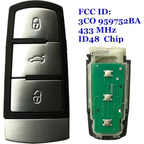 3 Buttons Smart Remote Car Key Fob For Volkswagen 3C0 959 752BA 434Mhz ID48 ID46 Chip For VW Passat B6 3C B7 Magotan CC Keyless