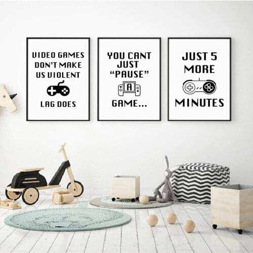 Modern Video Game Quotes Art Canvas Painting Nursery Black White Wall Decorative Picture Gaming Room Bedroom Decor Prints Poster