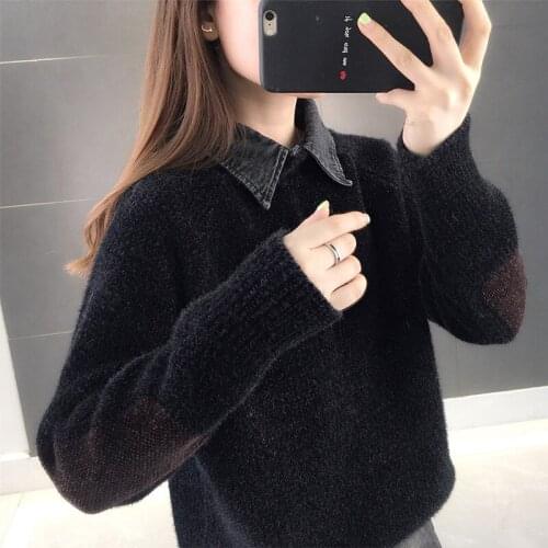 Sweater new chenille pullover sweater women fall and winter loose explosion models fake two-piece knitted bottoming shirt