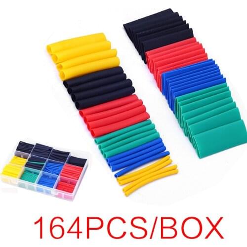 164PCS Cable Heat-Shrinkable Sleeve Tube Heat Shrink Tubing Wrap Waterproof Wire Protection Insulating Sleeve Shrinkage 2:1