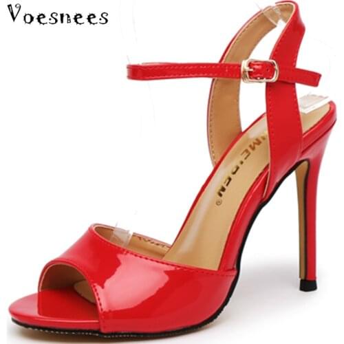 Voesnees Summer 2020 Ladies Fish Mouth Sandals Female Mid-heel 8/10CM Rubber Sole Word Buckle Popular Stiletto High Heels Women
