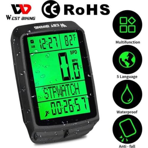 WEST BIKING Bicycle Computer Five Languages Mountain Bike Road Bike Wireless Code Meter Waterproof Speedometer