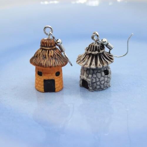 Funny Simulated Expression House Cottages Resin Earrings Womens Fashion Creative Personality Hand-made DIY Jewelry Gifts