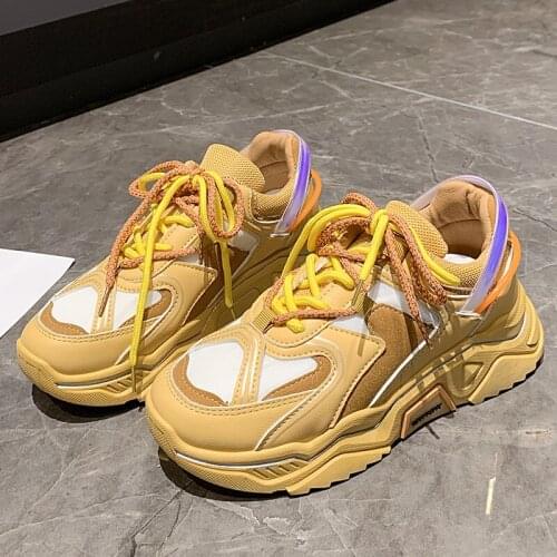 Womens Shoes New Womens Casual Shoes Running Sneakers Thick Bottom Increased Color Matching Breathable Wear-resistant Old Shoes