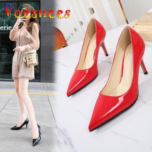 Voesnees Womens Pumps 2020 pointed Shallow Mouth 7.5CM High Heels Solid Color Etiquette Stewardess Stiletto Single Shoes Women