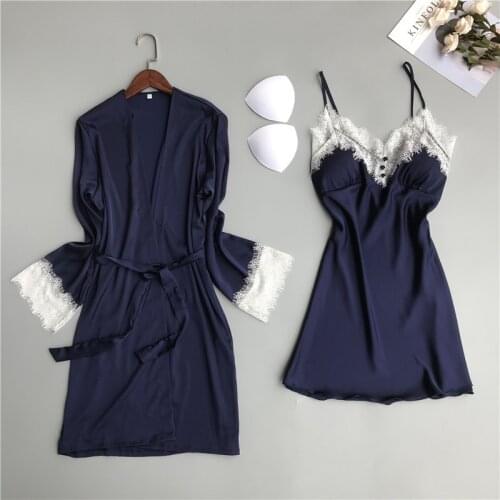 MECHCITIZ silk robe for women sexy summer bathrobe lace nightgown nightwear female sleepwear dress lingerie satin lounge set