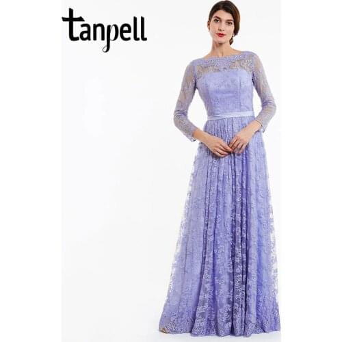 Tanpell long evening dress lavender full sleeves lace a line floor length gown women backless party prom formal evening dresses