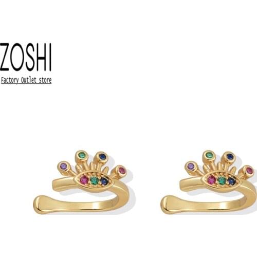 1pair Multicolor CZ Copper Peacock Clip Earrings For Women Punk Cuff Earrings Bohemian Crystal No Hole Fake Cartilage Earring