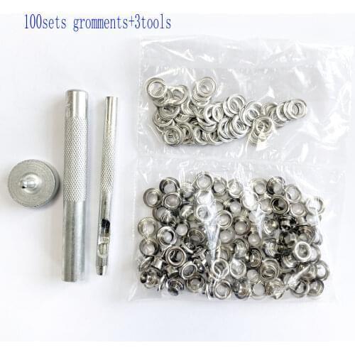 100 set silver eyelet inner diameter 5MM with Eyelet Punch Die Tool Set for shoes bags decoration hollow brass rivet eye button