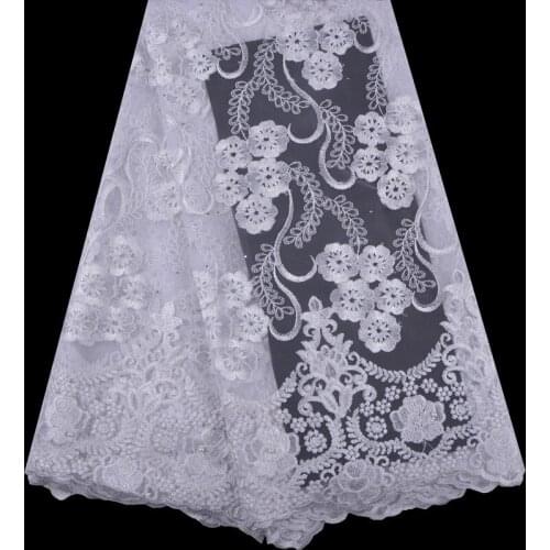 White African Lace Fabric 2019 High Quality Lace French Mesh Fabric Beaded Stones Nigerian Swiss Lace Fabrics For Dress F1385