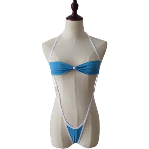 Bikini 2020 Sexy Solid color Hanging neck Folds Bow Exposed Girl Beach swimwear women one piece swimsuit women biquini bikinis