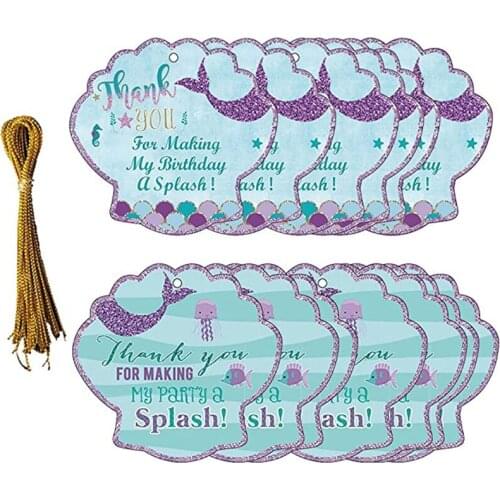 24PCS Thanks Shell Shape Paper Mermaid Hanging Tag Card Tag for Birthday Party Thanks Kids Hanging Tag Card Tag