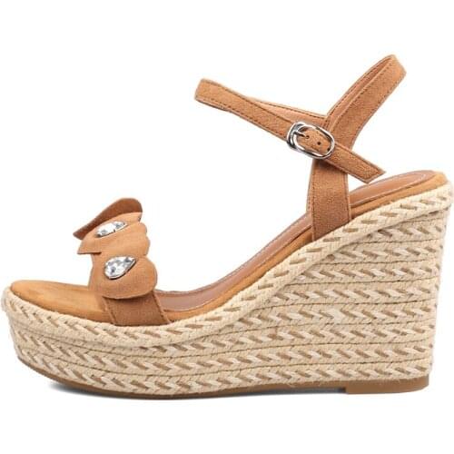Summer Women Wedges Sandals Fashion Sexy New Pure color Buckle Wedges Genuine Leather Party Shoes Platform Consice
